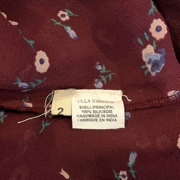 Ulla Johnson Lida Blouse Top Maroon Floral Silk Chiffon V-Neck Size 2 S Sheer - Picture 13 of 14